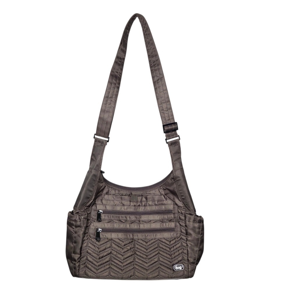 Lug Brown Nylon Camper Quilted Chevron Crossbody Bag Medium Utility Travel